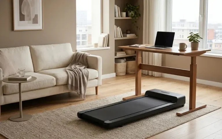 Walking pad in a small apartment home office