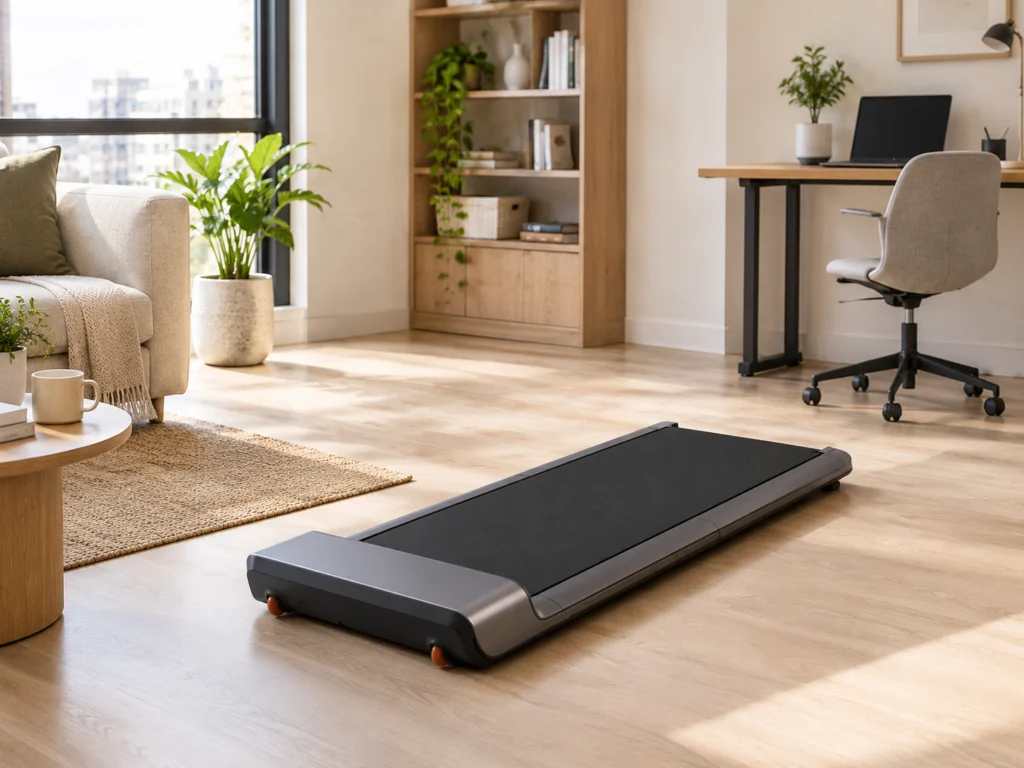 WalkingPad P1 compact walking pad in a modern apartment