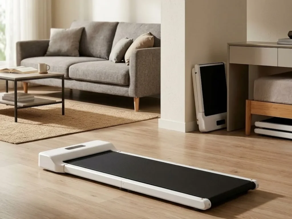 WalkingPad Z1 compact budget walking pad in an apartment