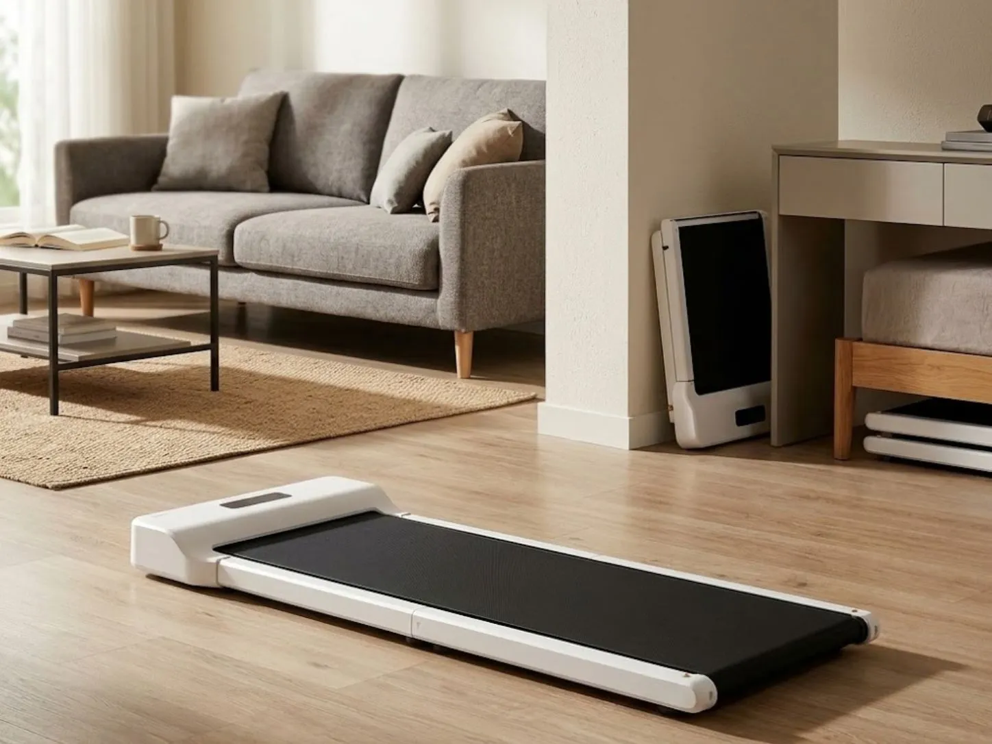 WalkingPad Z1 compact budget walking pad in an apartment
