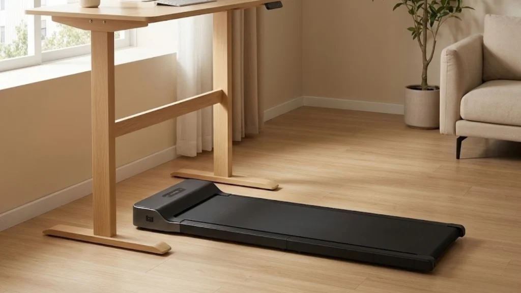 WalkingPad Z1 compact walking pad in a small apartment home office